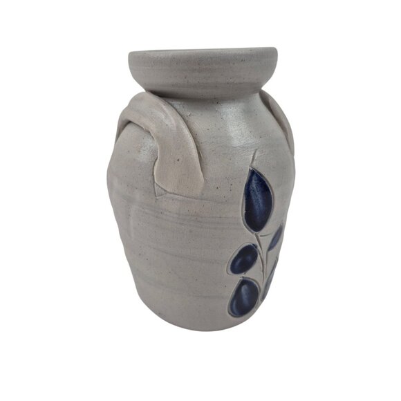 Williamsburg Pottery Small Vase Salt Glaze Gray Cobolt Blue Double Handle - Picture 4 of 9